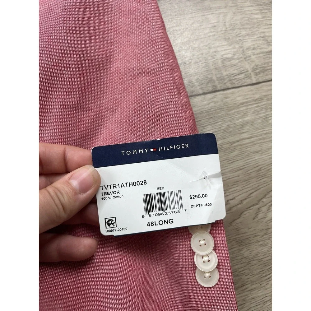 Tommy Hilfiger Suit Jacket Men's Sz 48L Pink Red Salmon Modern Fit Chambray NWT